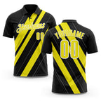 Custom Black Light Yellow-White 3D Bowling Line Shape Performance Polo Shirt