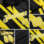Custom Black Light Yellow-White 3D Bowling Line Shape Performance Polo Shirt detail