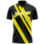 Custom Black Light Yellow-White 3D Bowling Line Shape Performance Polo Shirt photo 2