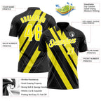 Custom Black Light Yellow-White 3D Bowling Line Shape Performance Polo Shirt photo 3
