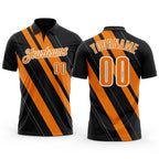Custom Black Bay Orange-White 3D Bowling Line Shape Performance Polo Shirt