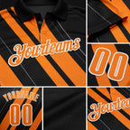 Custom Black Bay Orange-White 3D Bowling Line Shape Performance Polo Shirt detail