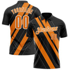Custom Black Bay Orange-White 3D Bowling Line Shape Performance Polo Shirt photo 1