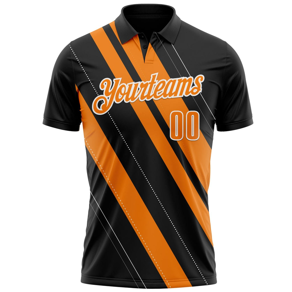 Custom Black Bay Orange-White 3D Bowling Line Shape Performance Polo Shirt photo 2
