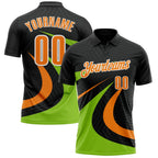 Custom Black Bay Orange-Neon Green 3D Bowling Geometric Shape Performance Polo Shirt photo 1