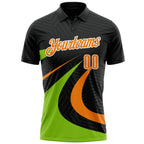 Custom Black Bay Orange-Neon Green 3D Bowling Geometric Shape Performance Polo Shirt photo 2