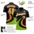 Custom Black Bay Orange-Neon Green 3D Bowling Geometric Shape Performance Polo Shirt photo 3