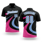 Custom Black Light Blue-Pink 3D Bowling Geometric Shape Performance Polo Shirt