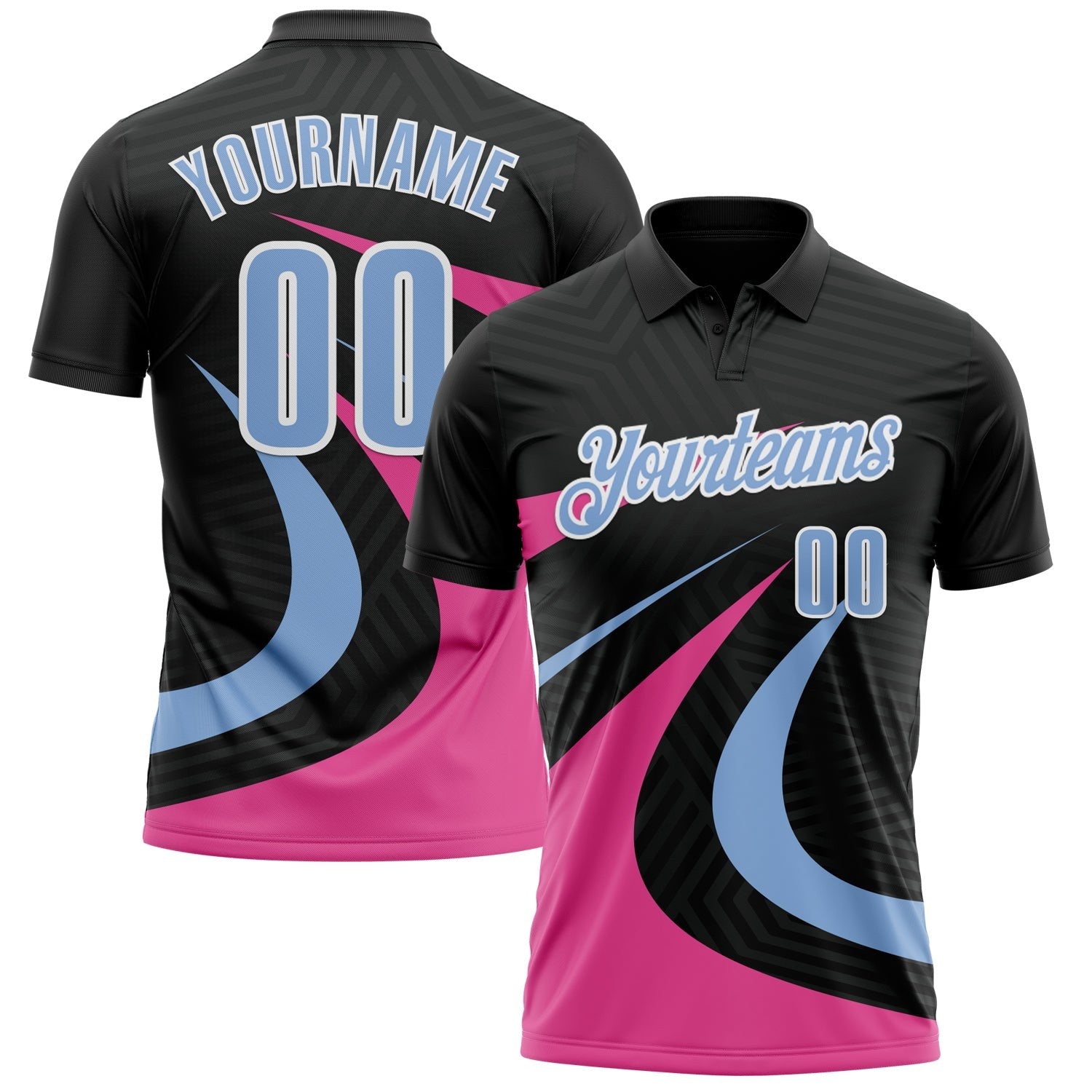 Custom Black Light Blue-Pink 3D Bowling Geometric Shape Performance Polo Shirt photo 1