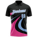 Custom Black Light Blue-Pink 3D Bowling Geometric Shape Performance Polo Shirt photo 2