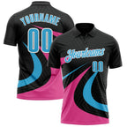 Custom Black Sky Blue-Pink 3D Bowling Geometric Shape Performance Polo Shirt photo 1