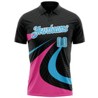 Custom Black Sky Blue-Pink 3D Bowling Geometric Shape Performance Polo Shirt photo 2