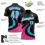 Custom Black Sky Blue-Pink 3D Bowling Geometric Shape Performance Polo Shirt photo 3