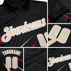 Custom Black Cream-Crimson 3D Bowling Geometric Shape Performance Polo Shirt detail