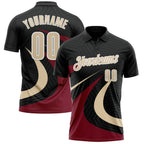 Custom Black Cream-Crimson 3D Bowling Geometric Shape Performance Polo Shirt photo 1