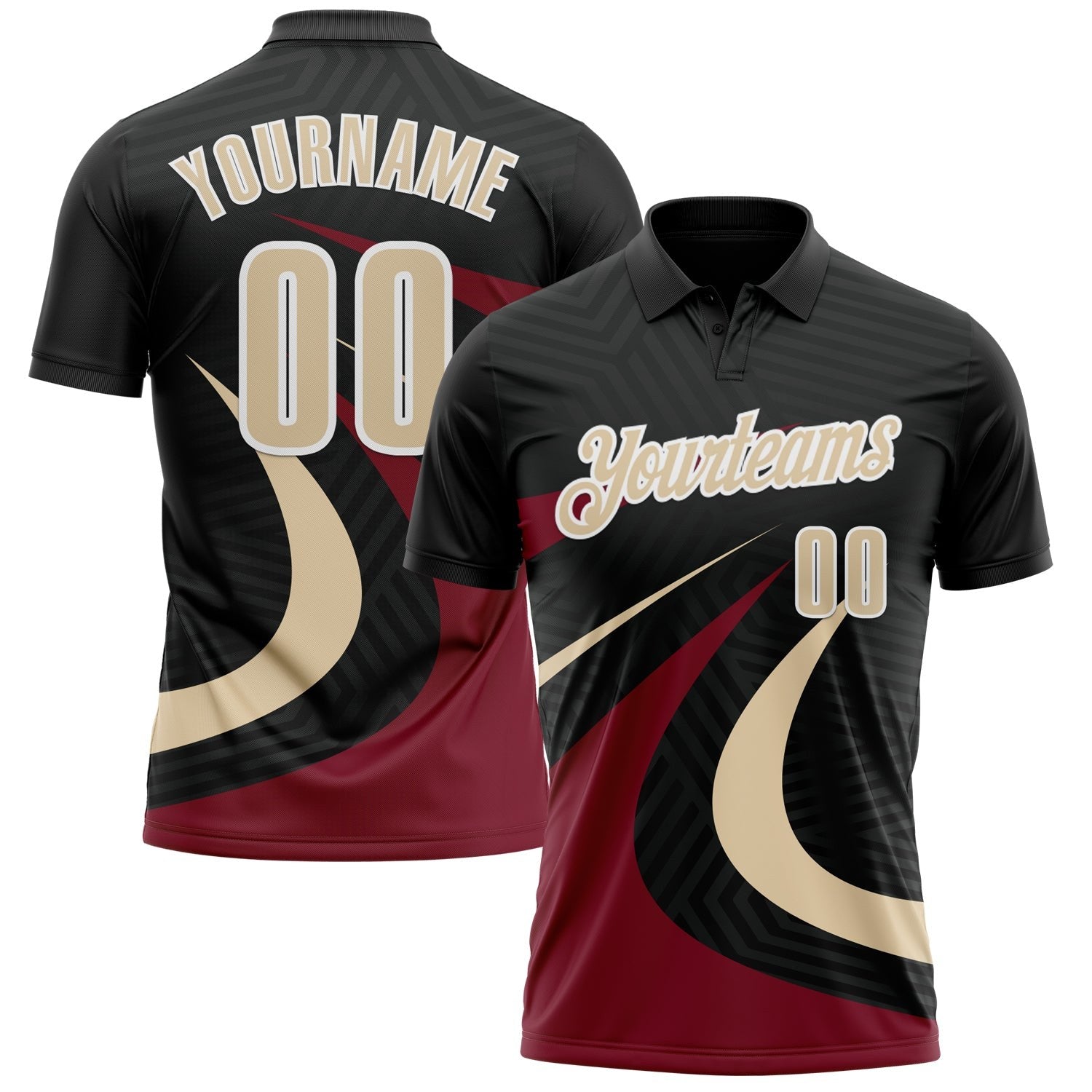 Custom Black Cream-Crimson 3D Bowling Geometric Shape Performance Polo Shirt photo 1