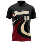 Custom Black Cream-Crimson 3D Bowling Geometric Shape Performance Polo Shirt photo 2