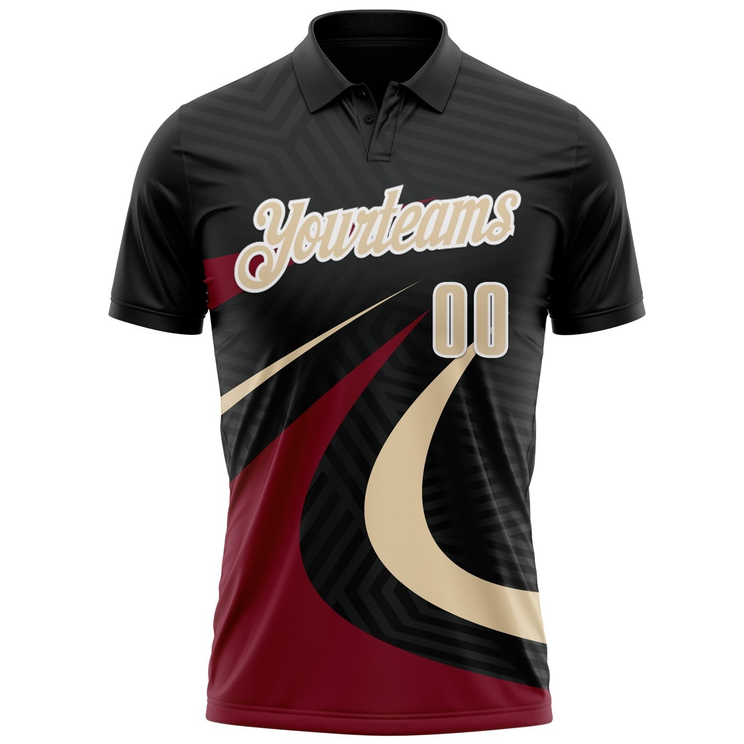 Custom Black Cream-Crimson 3D Bowling Geometric Shape Performance Polo Shirt photo 2
