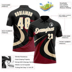 Custom Black Cream-Crimson 3D Bowling Geometric Shape Performance Polo Shirt photo 3