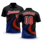 Custom Black Red-Royal 3D Bowling Geometric Shape Performance Polo Shirt