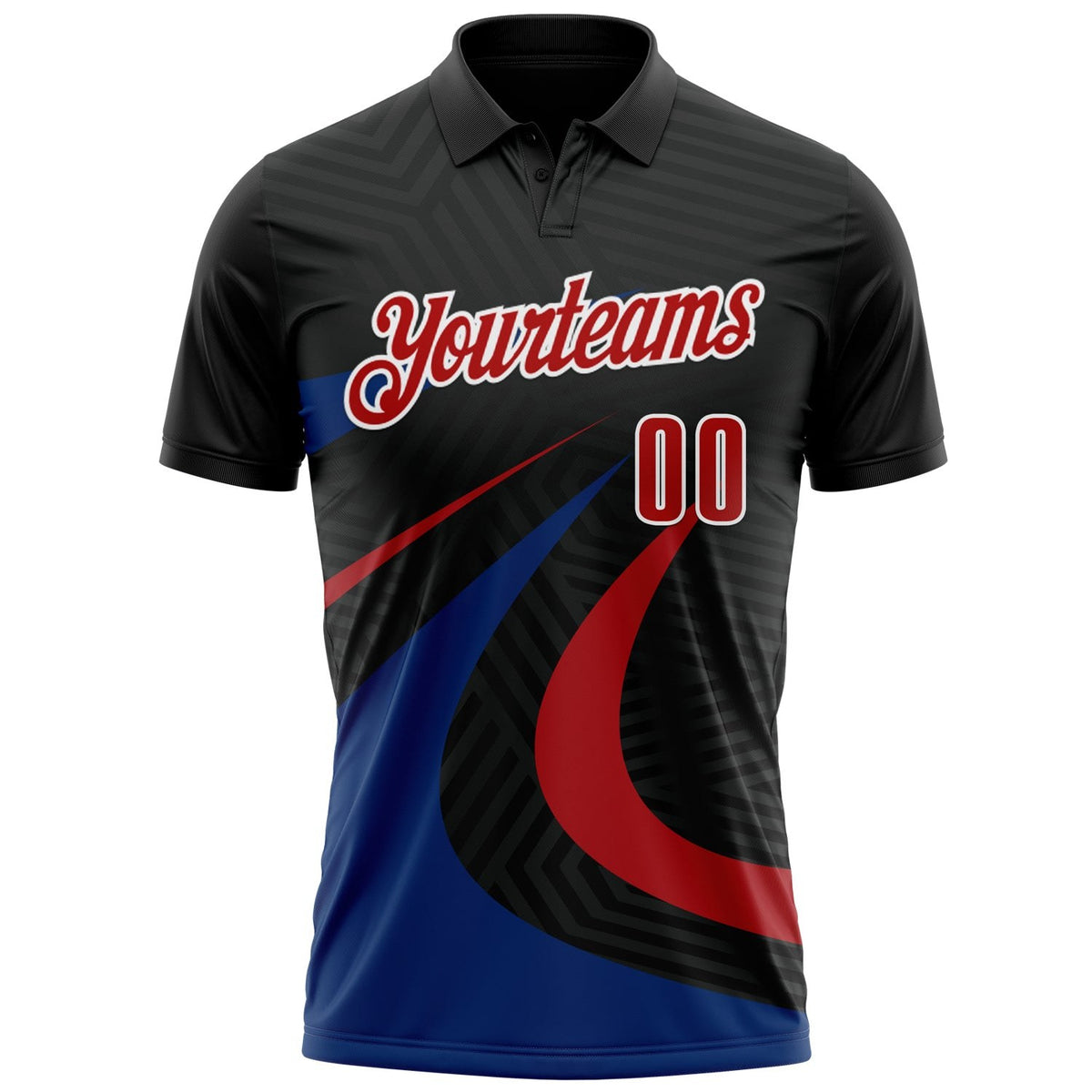 Custom Black Red-Royal 3D Bowling Geometric Shape Performance Polo Shirt photo 2