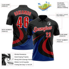 Custom Black Red-Royal 3D Bowling Geometric Shape Performance Polo Shirt photo 3