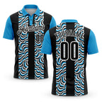 Custom Black Sky Blue-White 3D Bowling Geometric Shape Performance Polo Shirt