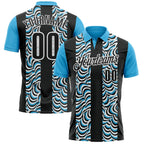 Custom Black Sky Blue-White 3D Bowling Geometric Shape Performance Polo Shirt photo 1