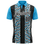 Custom Black Sky Blue-White 3D Bowling Geometric Shape Performance Polo Shirt photo 2