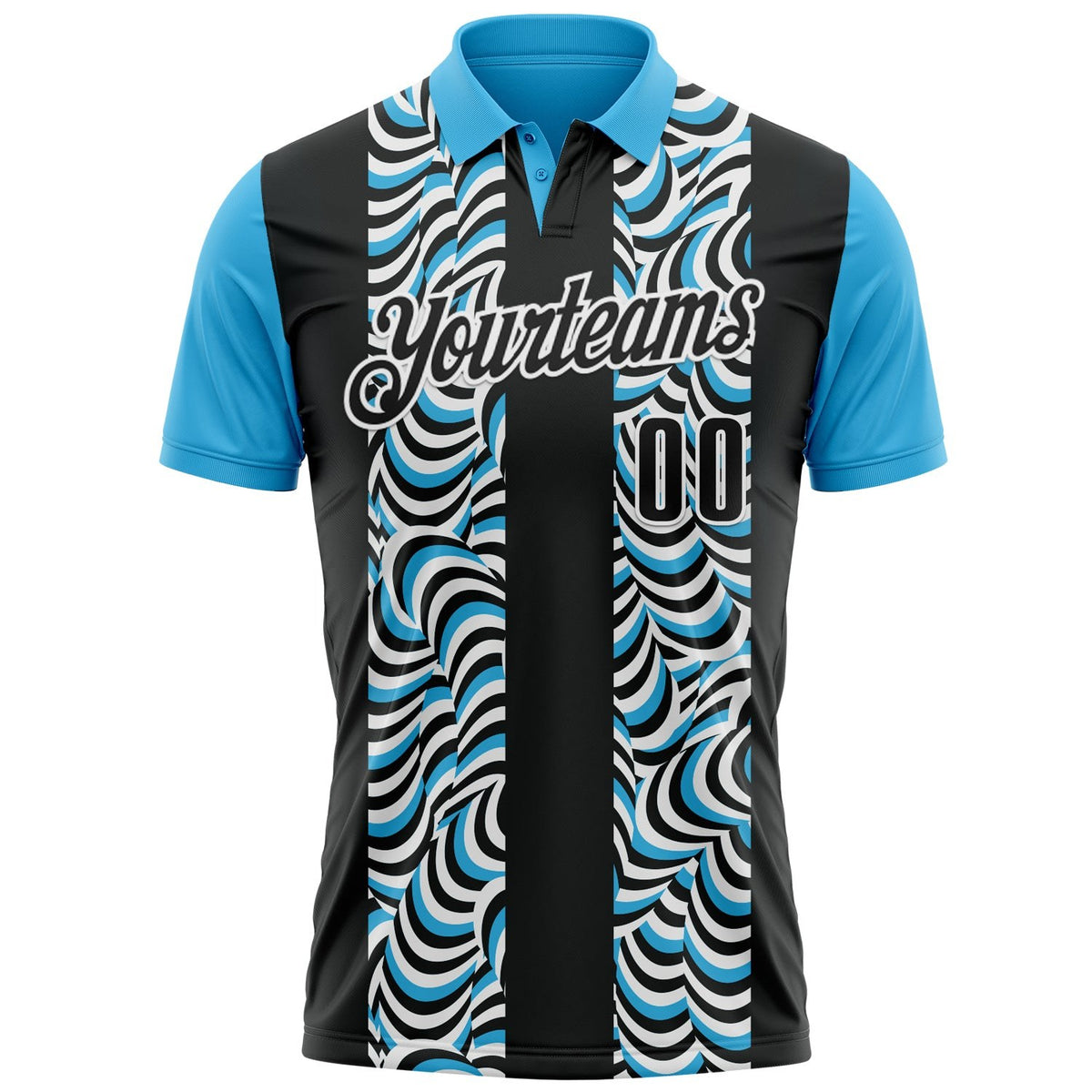 Custom Black Sky Blue-White 3D Bowling Geometric Shape Performance Polo Shirt photo 2