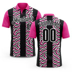 Custom Black Pink-White 3D Bowling Geometric Shape Performance Polo Shirt