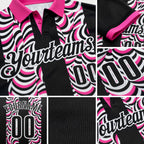 Custom Black Pink-White 3D Bowling Geometric Shape Performance Polo Shirt detail