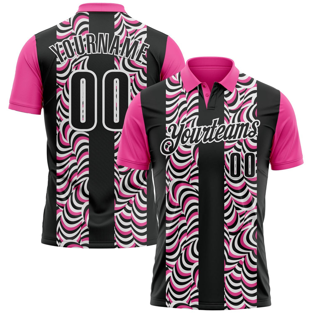 Custom Black Pink-White 3D Bowling Geometric Shape Performance Polo Shirt photo 1