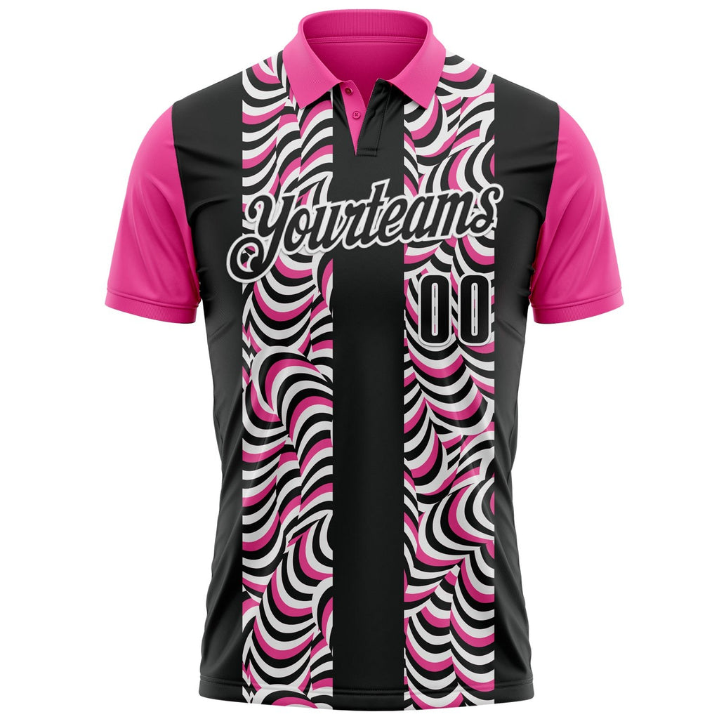 Custom Black Pink-White 3D Bowling Geometric Shape Performance Polo Shirt photo 2