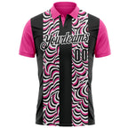 Custom Black Pink-White 3D Bowling Geometric Shape Performance Polo Shirt photo 2