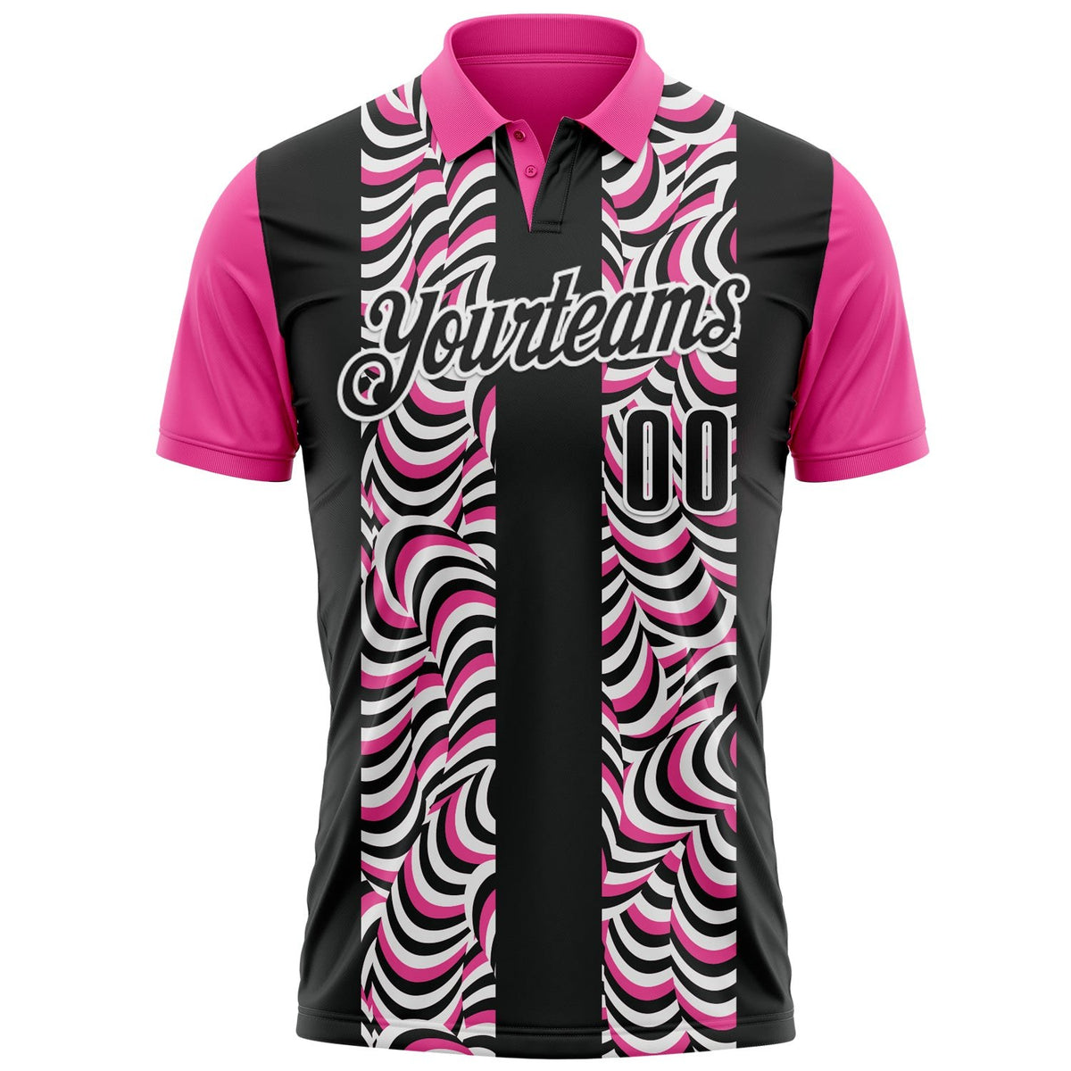 Custom Black Pink-White 3D Bowling Geometric Shape Performance Polo Shirt photo 2