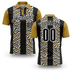 Custom Black Old Gold-White 3D Bowling Geometric Shape Performance Polo Shirt