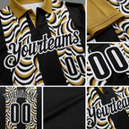 Custom Black Old Gold-White 3D Bowling Geometric Shape Performance Polo Shirt detail