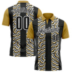 Custom Black Old Gold-White 3D Bowling Geometric Shape Performance Polo Shirt photo 1