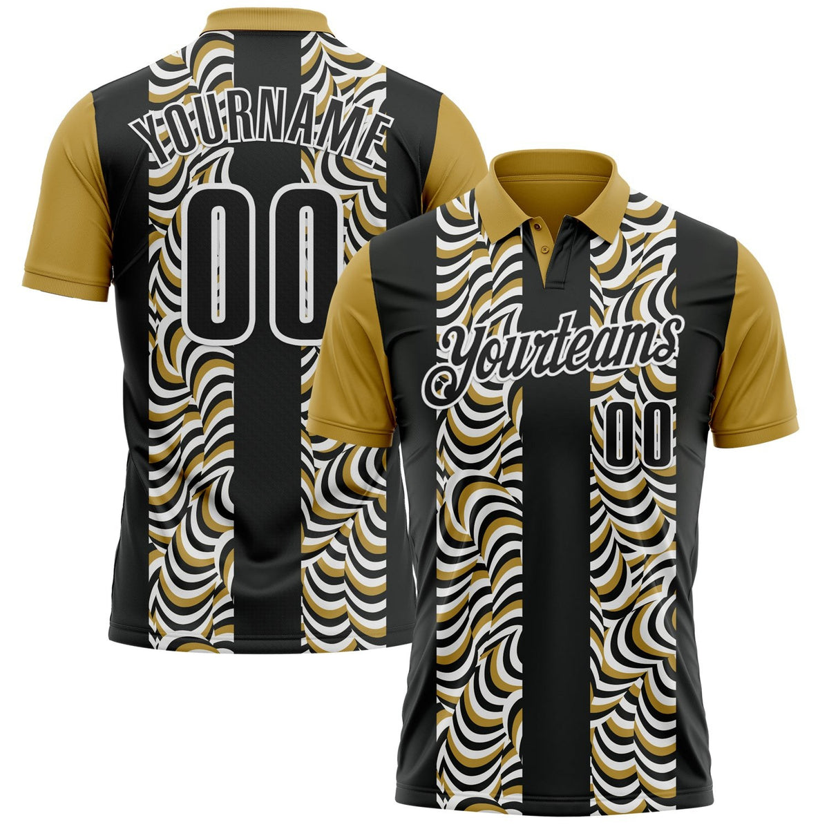 Custom Black Old Gold-White 3D Bowling Geometric Shape Performance Polo Shirt photo 1