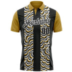 Custom Black Old Gold-White 3D Bowling Geometric Shape Performance Polo Shirt photo 2