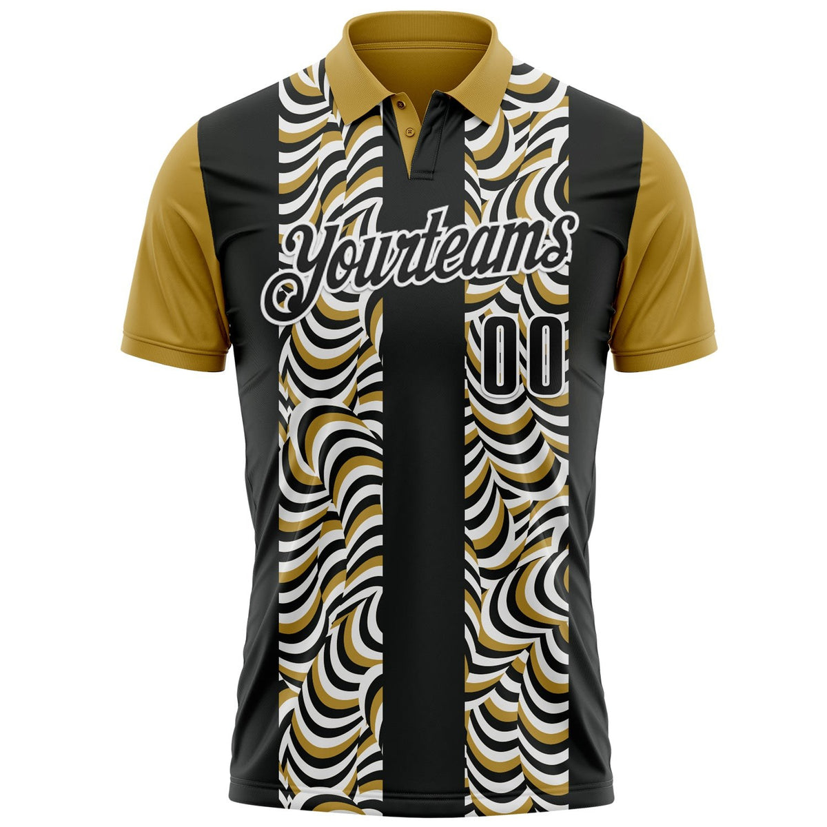 Custom Black Old Gold-White 3D Bowling Geometric Shape Performance Polo Shirt photo 2