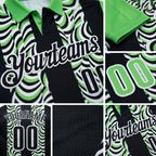 Custom Black Pea Green-White 3D Bowling Geometric Shape Performance Polo Shirt detail