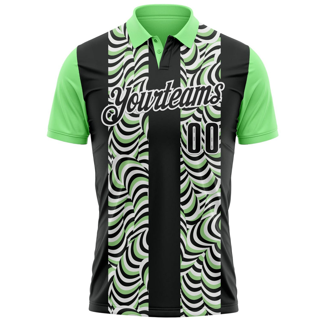 Custom Black Pea Green-White 3D Bowling Geometric Shape Performance Polo Shirt photo 2