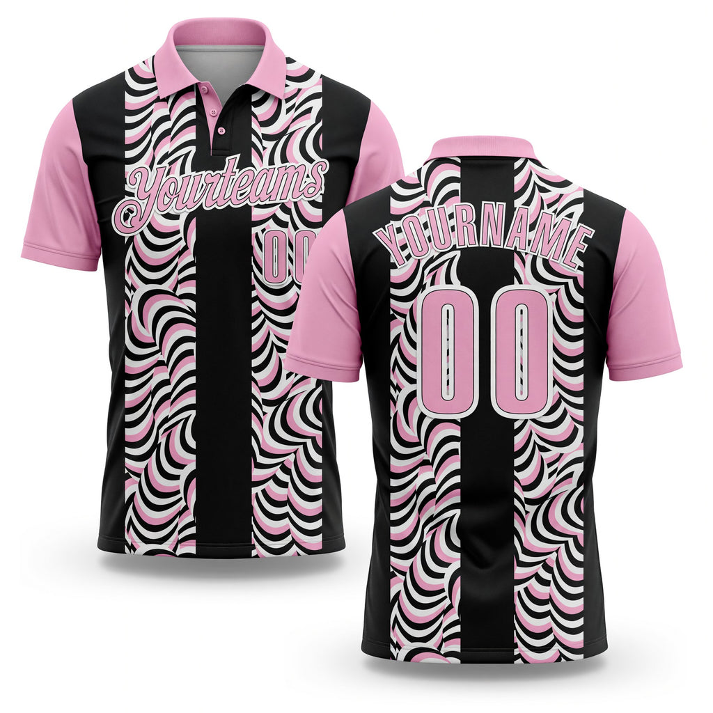Custom Black Light Pink-White 3D Bowling Geometric Shape Performance Polo Shirt