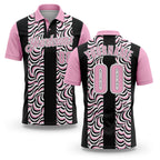 Custom Black Light Pink-White 3D Bowling Geometric Shape Performance Polo Shirt