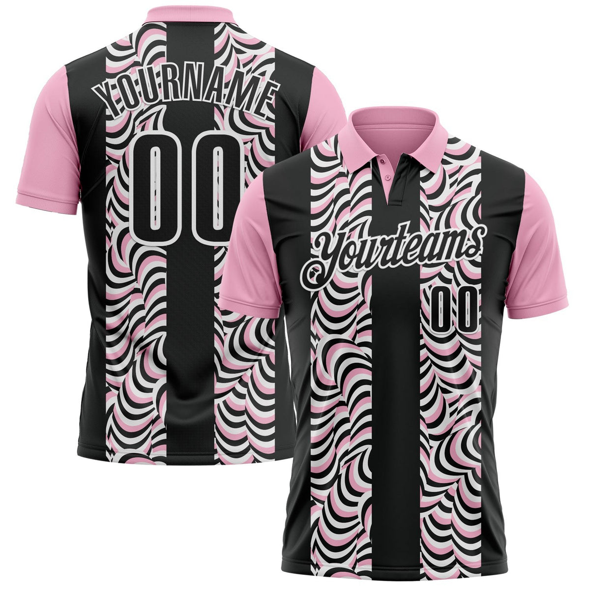 Custom Black Light Pink-White 3D Bowling Geometric Shape Performance Polo Shirt photo 1