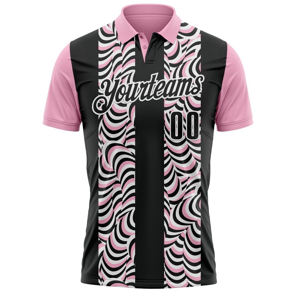 Custom Black Light Pink-White 3D Bowling Geometric Shape Performance Polo Shirt photo 2