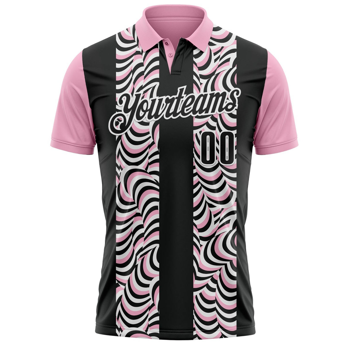 Custom Black Light Pink-White 3D Bowling Geometric Shape Performance Polo Shirt photo 2