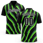 Custom Black Neon Green-White 3D Bowling Geometric Shape Performance Polo Shirt